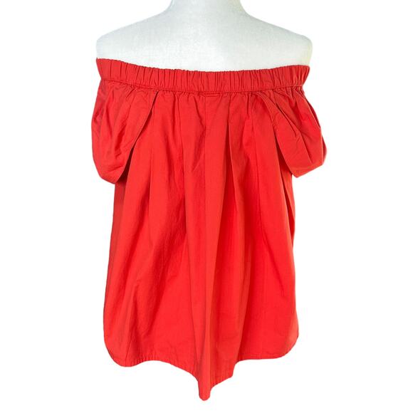 MLM the LABEL Womens XS Red Cotton Short Tulip Sleeve Off Shoulder Pleated Top - Picture 6 of 8